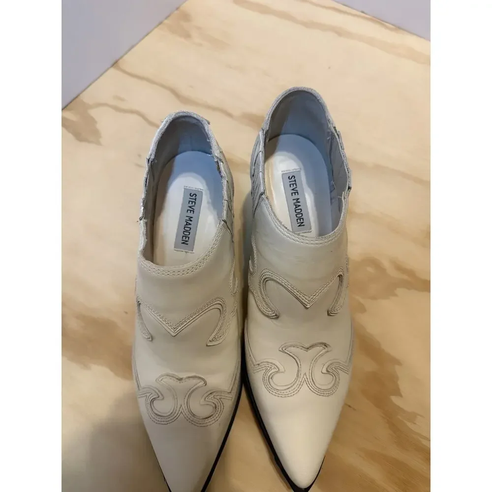 Steve Madden White Western Ankle Boots